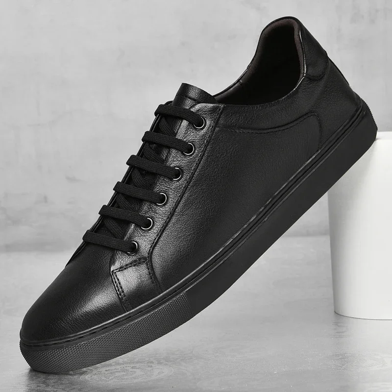 Streetwear Brand Shoes - ผู้ชายแฟชั่นแบรนด์รองเท้าหนังแท้Breathable LACE-upรองเท้าผ้าใบลําลองสวมใส่Streetwearรองเท้าสีขาวสําหรับชาย