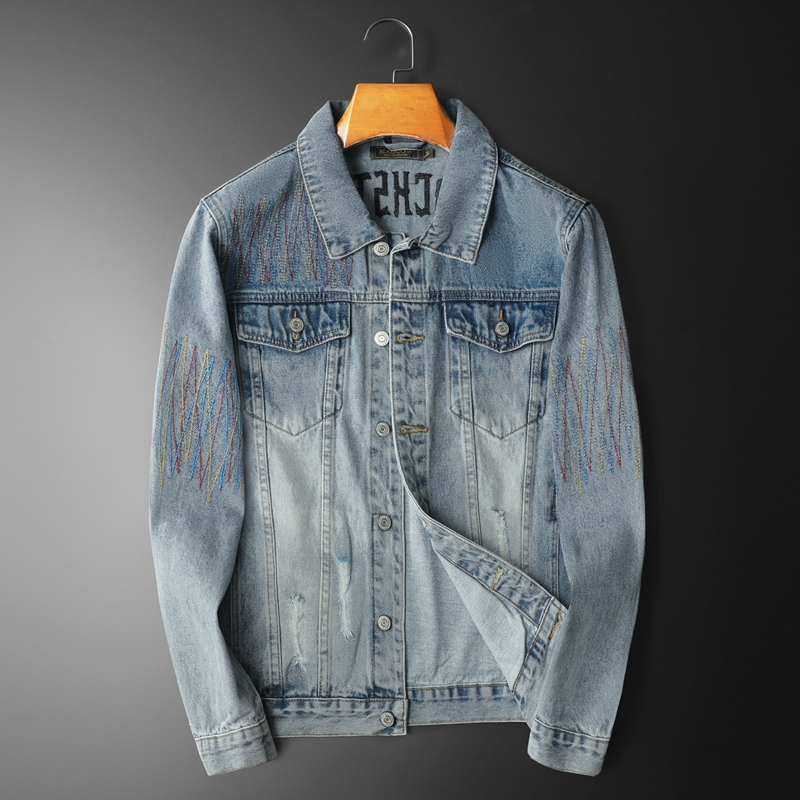 Streetwear High End Brand - ยี่ห้อVINTAGEล้างDENIMแจ็คเก็ตผู้ชายHigh Endรถจักรยานยนต์DENIMแจ็คเก็ตปักHip-Hop Streetสวมเสื้อผู้ชายเสื้อผ้า 2025