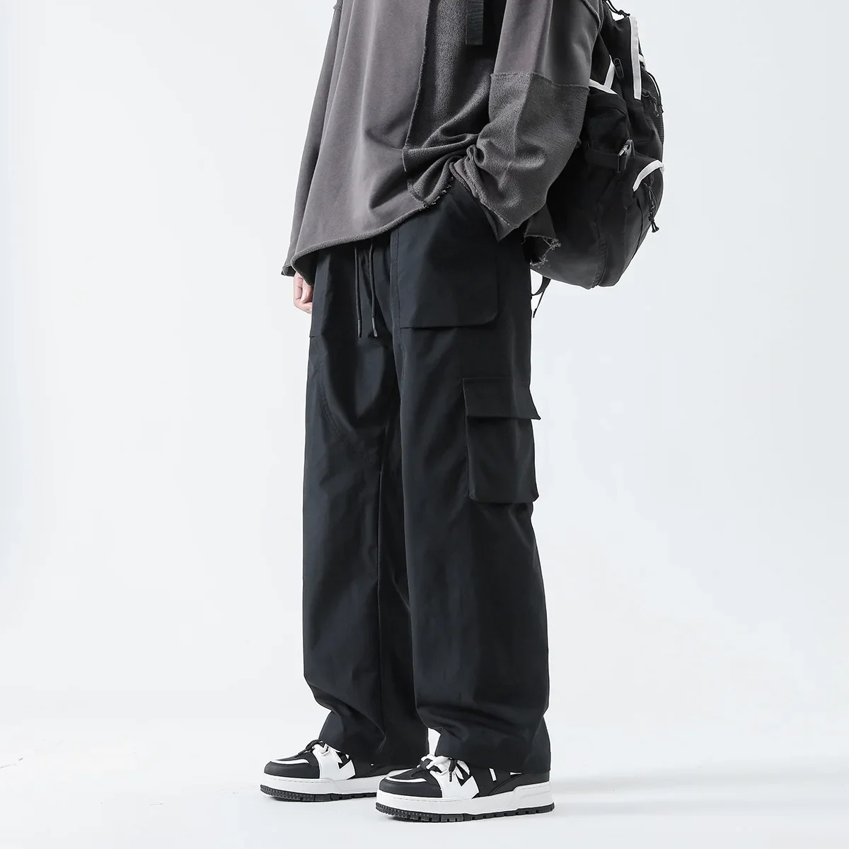 Streetwear Brand - กางเกงคาร์โก้ฮิปฮอปจ๊อกกิ้งแนวสตรีทผู้ชายกางเกงฮาเร็มเอวยางยืดมีกระเป๋าหลายกระเป๋ากางเกงลำลองสไตล์ฮาราจูกุสำหรับผู้หญิง