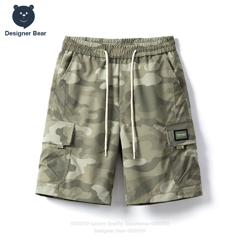Streetwear Brand For Men - กางเกงขาสั้นคาร์โก้ลายพรางสำหรับผู้ชาย แบรนด์ดัง ใส่ได้หลายโอกาส มีกระเป๋าหลายช่อง เชือกผูกเอว สไตล์ลำลอง
