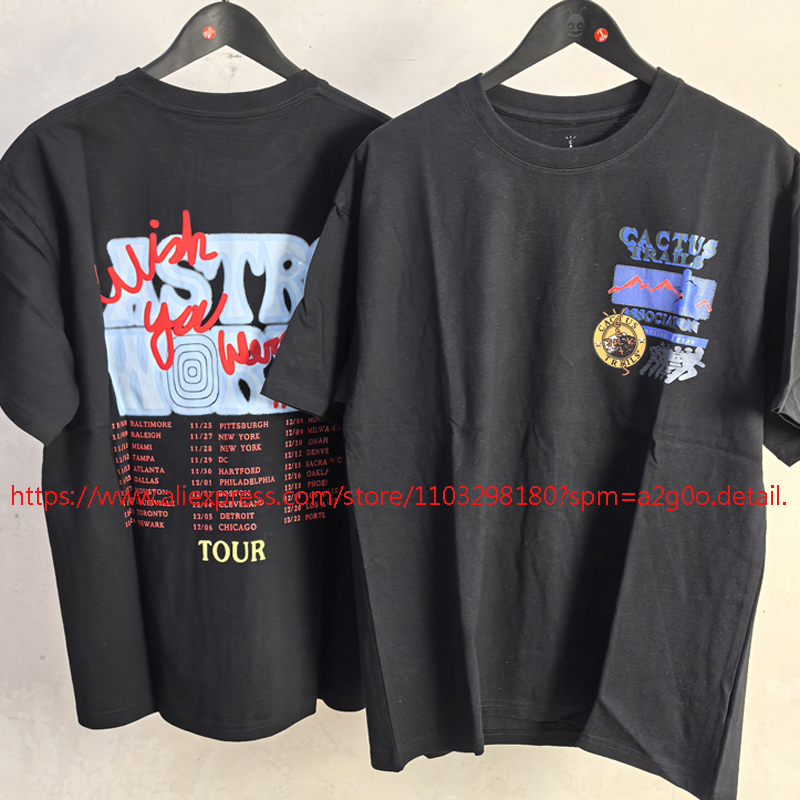 Cactus Jack Tee - เทรนด์ฮิปฮอปเสื้อยืดแคคตัสแจ็คคุณภาพสูงคอกลมพิมพ์ลายแขนสั้นลำลองผ้าฝ้ายยูโทเปีย ท็อป ที
