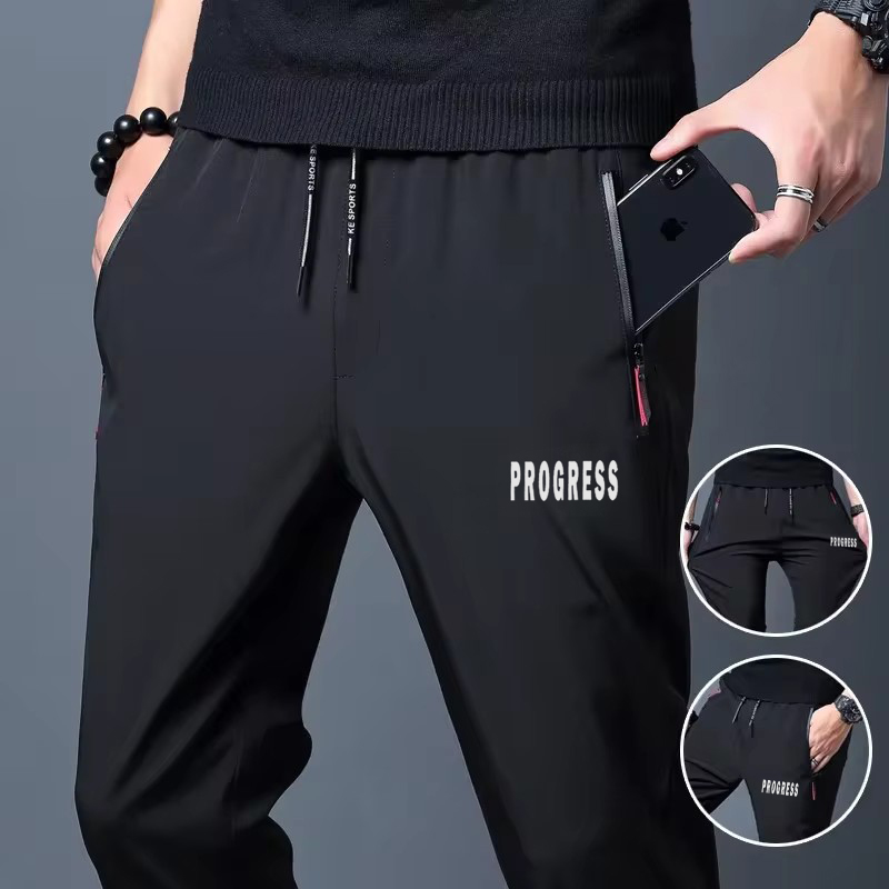 Streetwear Brand Joggers - ความก้าวหน้าพิมพ์ผู้ชายสบายๆตรงกางเกงยืดเอวยางยืด Jogger เกาหลีคลาสสิกสีฟ้าสีดําสีเทาชายกางเกง