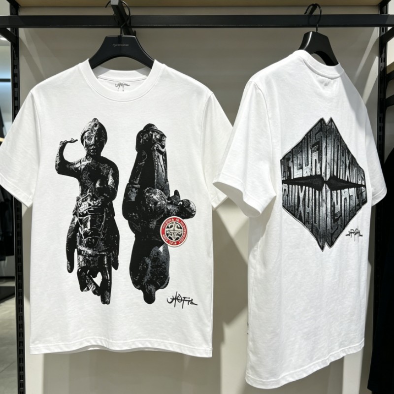 Cactus Jack Tee - เสื้อยืดลาย Utopia Cactus Jack ผ้าฝ้ายระบายอากาศสีขาวสำหรับฤดูร้อน ลายรูปปั้นหินสามมิติ