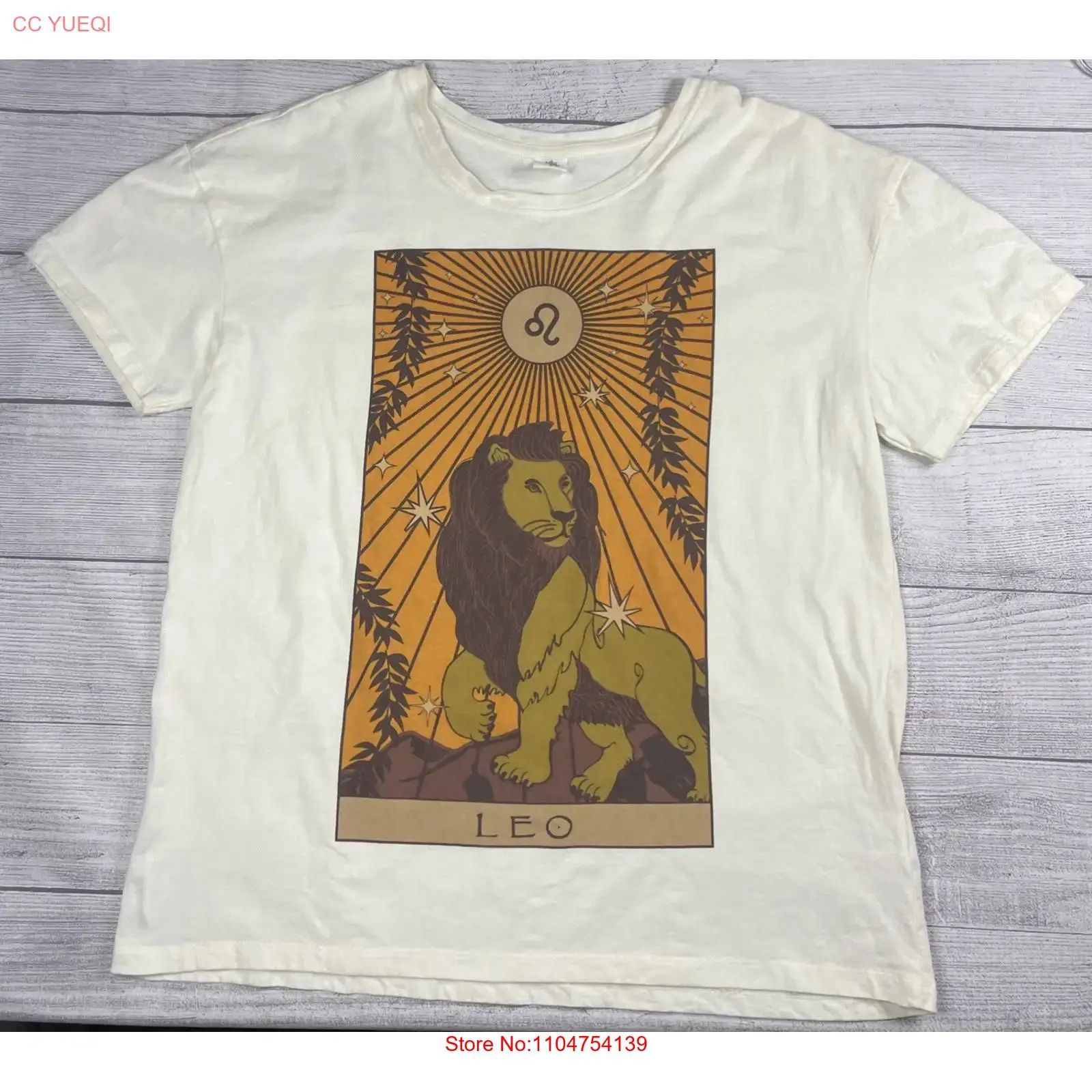 Streetwear Brand La - เสื้อยืดลายราศีสิงห์ Y2K วินเทจ ไซส์ L สีครีมขาว