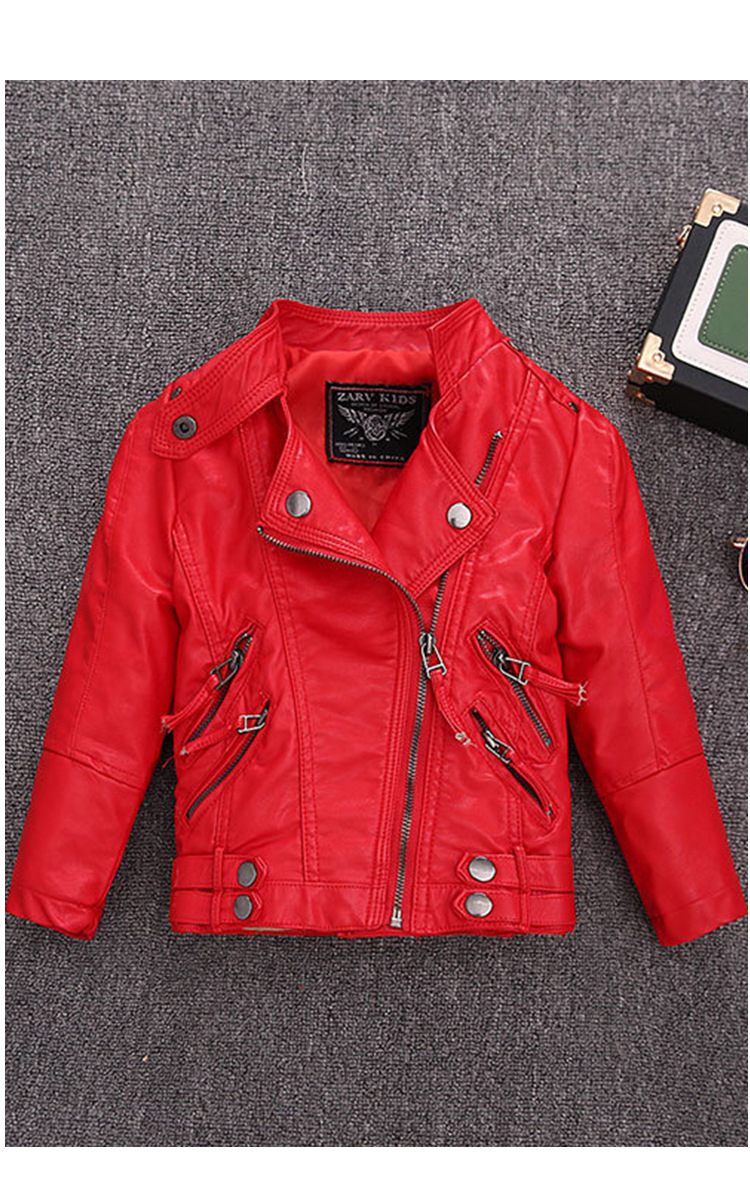Streetwear Brand Red Logo - เสื้อแจ็คเก็ตหนัง PU สีแดงสำหรับเด็กชายและเด็กหญิง อายุ 2-12 ปี