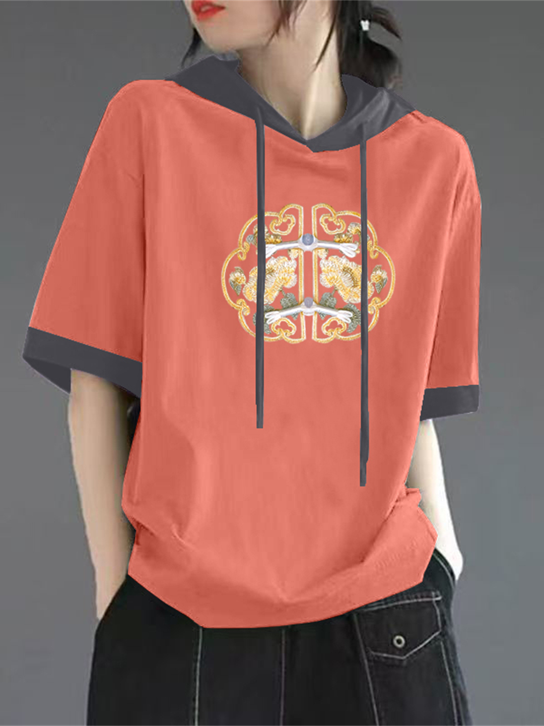 เสื้อยืดแขนสั้นผ้าฝ้ายสีแดงสำห - Streetwear High End Brand บทวิจารณ์และราคา