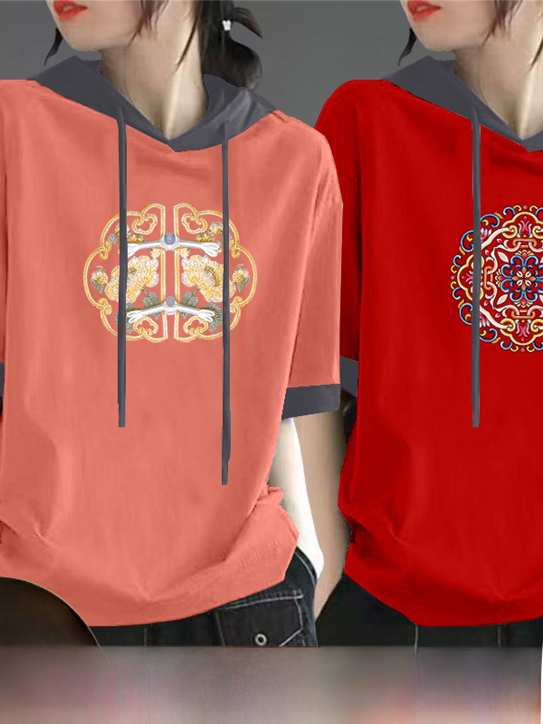 เสื้อยืดแขนสั้นผ้าฝ้ายสีแดงสำห - Streetwear High End Brand บทวิจารณ์และราคา