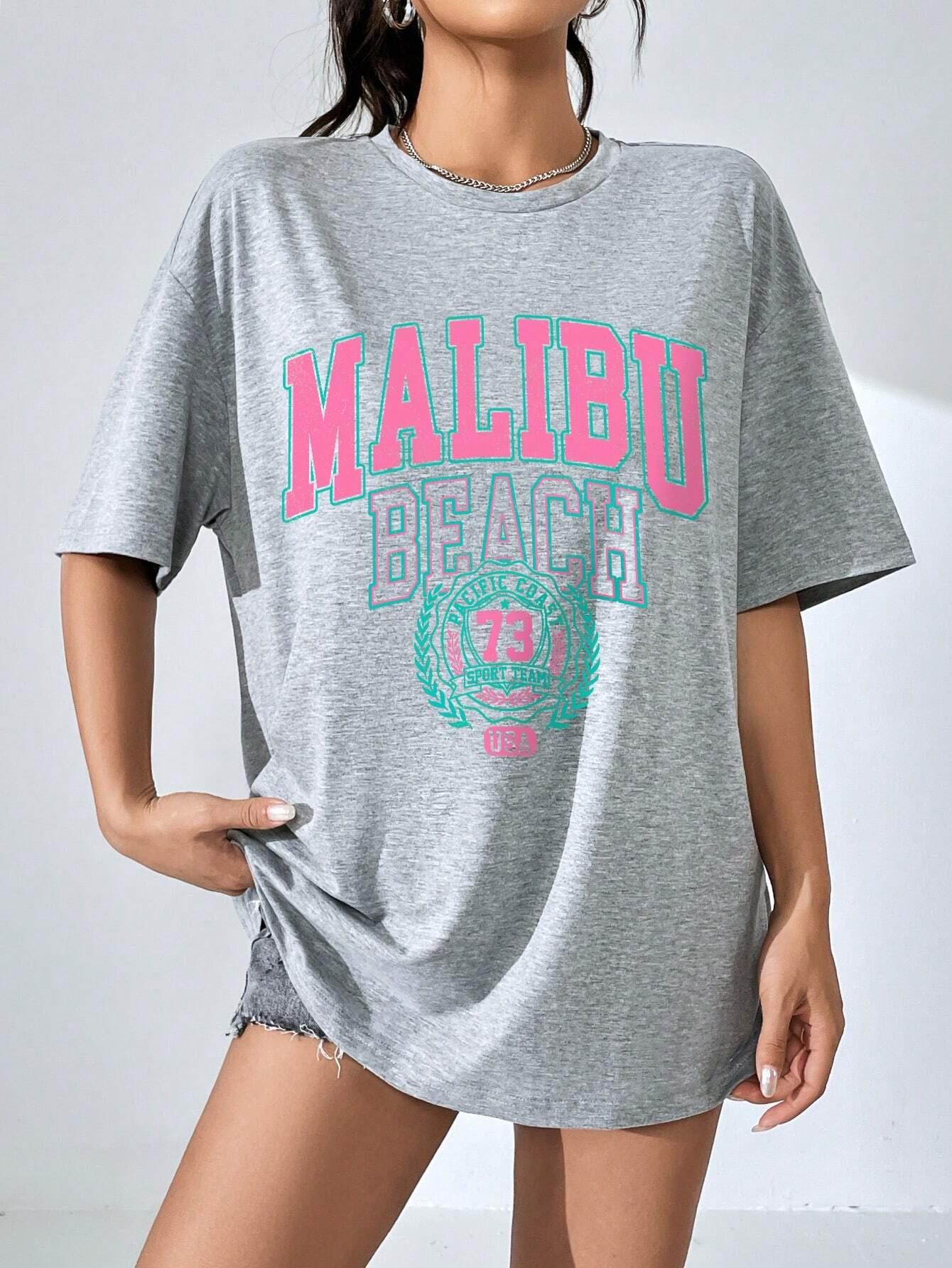 Malibu Beach Letter พิมพ์ผู้หญ - Streetwear Brand Top บทวิจารณ์และราคา