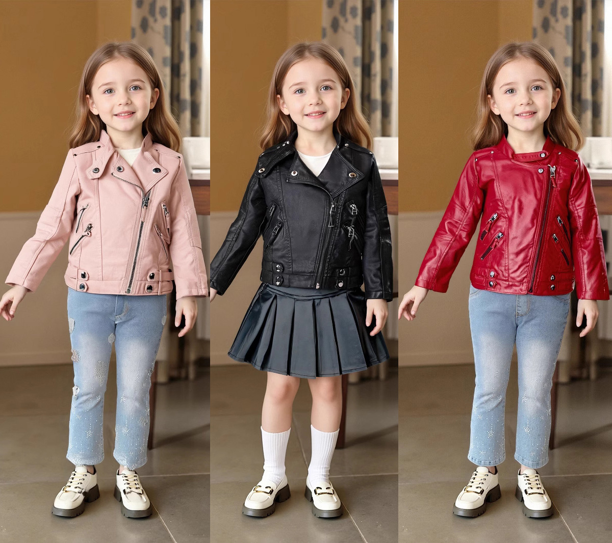 เสื้อแจ็คเก็ตหนัง PU สีชมพูแดง - Streetwear Brand Red Logo บทวิจารณ์และราคา